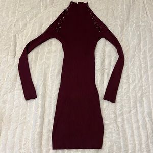 fashion nova ribbed burgandy dress, size xs